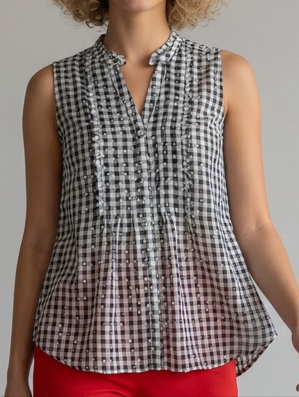 Maeve Black & White Gingham Button Down Sleeveless Tunic XS